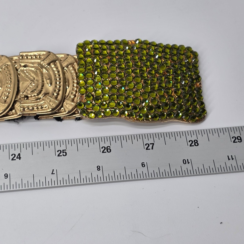 Vintage Waist Belt Stretch Gold Green Rhinestones OS Mermaid Scale Y2K Glam Boho - Picture 9 of 10